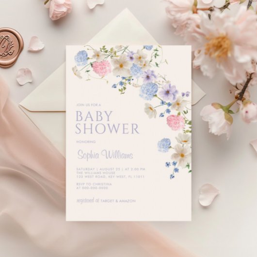 Elegant Pastel Wildflower Baby shower Uitnodiging