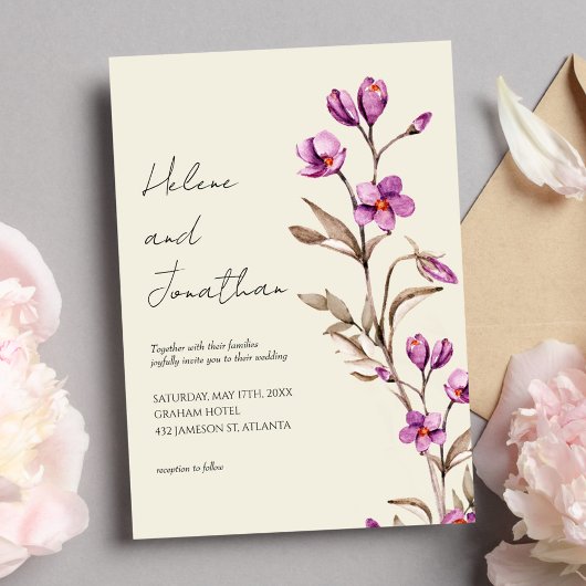 Elegant pastel Wildflower Boho Wedding Invitation Kaart