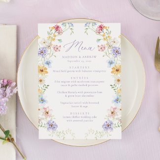 Elegant Pastel Wildflower Garden Wedding Menu