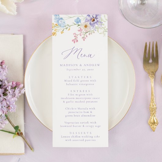 Elegant Pastel Wildflower Garden Wedding Menu