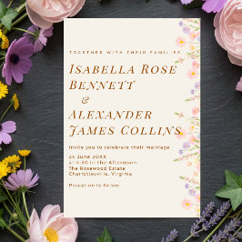 Elegant Pastel Wildflower Right Border Watercolor  Kaart