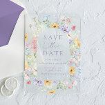 Elegant Pastel Wildflower Wedding Save the Date Acryl Uitnodigingen<br><div class="desc">Announce your wedding in style with this elegant pastel wildflower acrylic save the date featuring a romantic watercolor arch floral frame in soft shades of purple, pink, yellow, blue, and white with delicate greenery. The graceful botanical design surrounds your names, wedding date, and location in lavender purple lettering while the...</div>