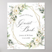 Elegant Pastel Witte Rozen Aanmeldboek Poster (Voorkant)