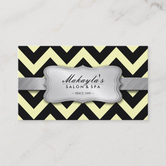 Elegant Pastel Yellow and Black Chevron Pattern Visitekaartje (Voorkant)