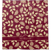 Elegant Pastel Yellow Leaves Daisies Burgundy Douchegordijn (Voorkant)