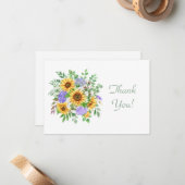 Elegant pastel zonnebloem boeket dank u Flat Notitiekaartje (Voorkant / Achterkant in situ)