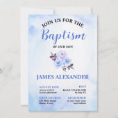 Elegant pastelblauw bloemendoop kaart (Voorkant)