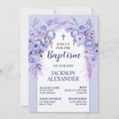 Elegant pastelblauw bloemendoop kaart (Voorkant)