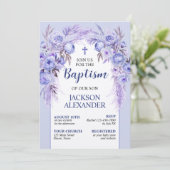 Elegant pastelblauw bloemendoop kaart (Staand voorkant)