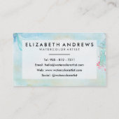 Elegant  pastelblauw roze waterverf visitekaartje (Achterkant)