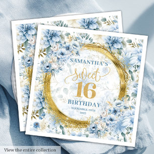 Elegant pastelblauw Sweet Sixteen Gold Glitter Servet