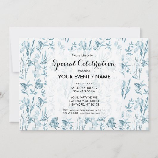 Elegant pastelblauw  vlinderbloemig kaart (Voorkant)