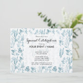 Elegant pastelblauw  vlinderbloemig kaart (Staand voorkant)