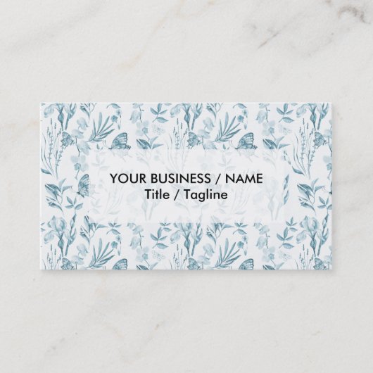 Elegant pastelblauw  vlinderbloemig visitekaartje (Voorkant)