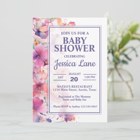 Elegant pastelbloem Baby shower Kaart (Staand voorkant)