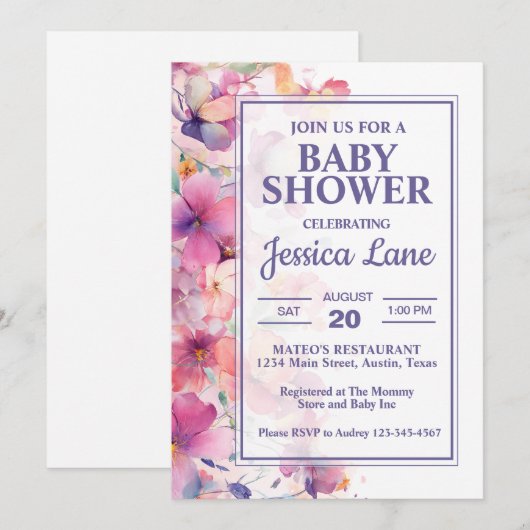 Elegant pastelbloem Baby shower Kaart (Voorkant / Achterkant)