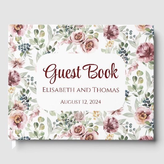 Elegant pastelbloemen bruiloft gastenboek (Voorkant)