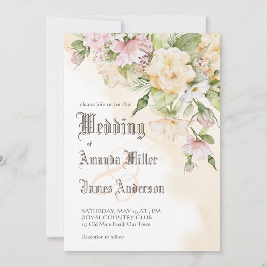 Elegant  pastelcrème bruiloft kaart (Voorkant)