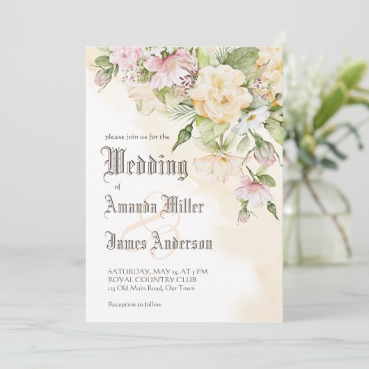 Elegant pastelcrème bruiloft kaart (Staand voorkant)