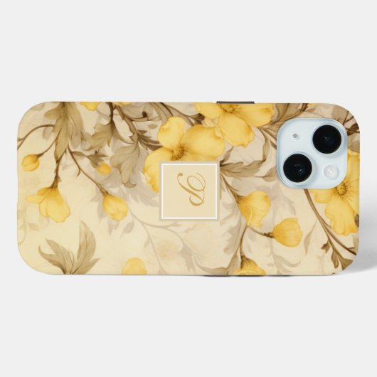 Elegant pastelgeel bloemige primrose monogram Case-Mate iPhone case (Achterkant (horizontaal))