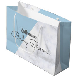 Elegant pastelkleur blauw en wit marmeren baby large cadeautasje
