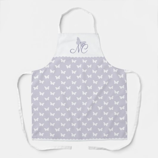 Elegant pastellavendel monogram vlinderpatroon schort (Voorkant)