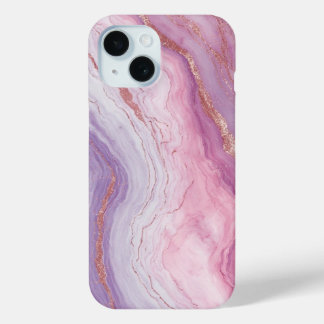 Elegant pastelmarmer & Roos gouden glitter monogra iPhone 15 Case