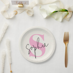 Elegant pastelmonogram gepersonaliseerde papieren  bordje