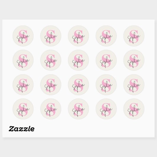 Elegant pastelmonogram ronde Sticker (Vel)