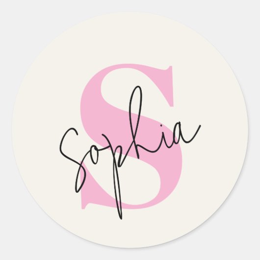 Elegant pastelmonogram ronde Sticker (Voorkant)