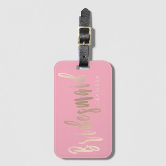 Elegant pastelroze en goudbruidsbruin roos bagagelabel (Voorkant (verticaal))