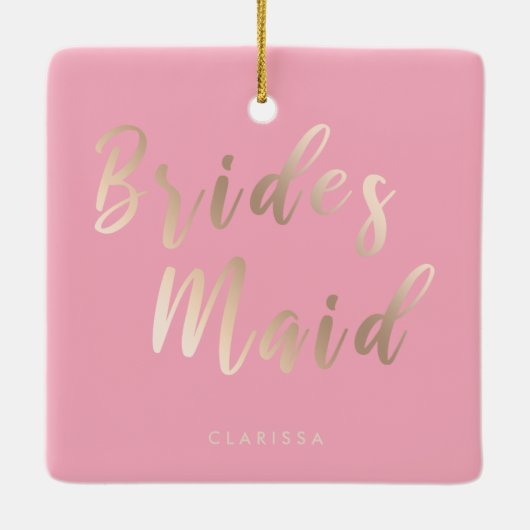 Elegant pastelroze en goudbruidsbruin roos keramisch ornament (Achterkant)