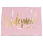 Elegant pastelroze en goudbruidsmeisje groot cadeauzakje (Voorkant)