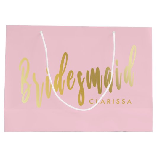 Elegant pastelroze en goudbruidsmeisje groot cadeauzakje (Achterkant)