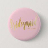 Elegant pastelroze en goudbruidsmeisje ronde button 5,7 cm (Voorkant)