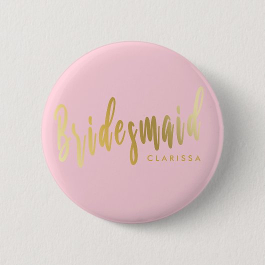 Elegant pastelroze en goudbruidsmeisje ronde button 5,7 cm (Voorkant)