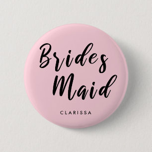 Elegant pastelroze en zwarte bruidsmeisje ronde button 5,7 cm