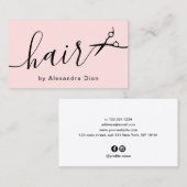 Elegant pastelroze en zwarte schaar visitekaartje (Voorkant / Achterkant)