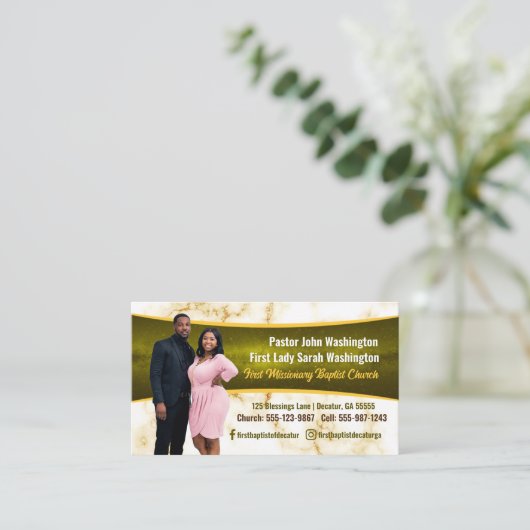 Elegant pastor en First Lady Marble Photo Church Visitekaartje (Staand voorkant)