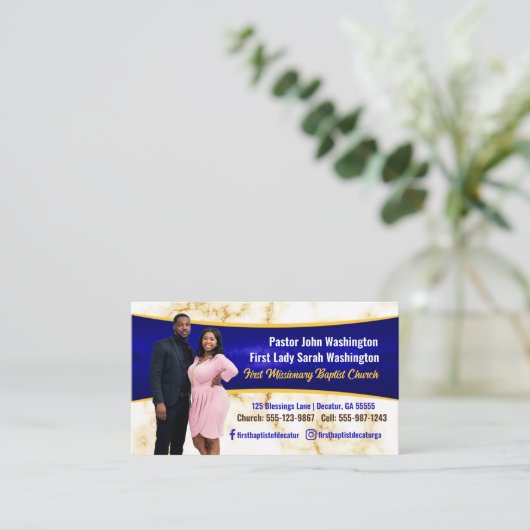 Elegant pastor en First Lady Marble Photo Church Visitekaartje (Staand voorkant)