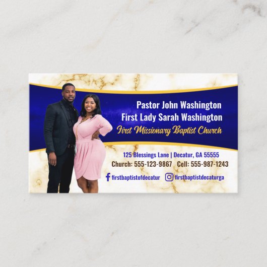 Elegant pastor en First Lady Marble Photo Church Visitekaartje (Voorkant)