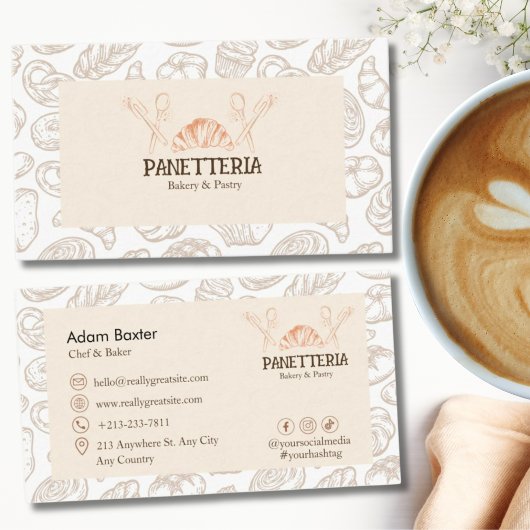 Elegant Pastry Chef Social Media Icon Beige Bakery Visitekaartje