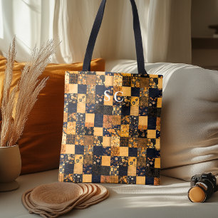 Elegant Patchwork Tas met Blauwe en Beige Bloemen