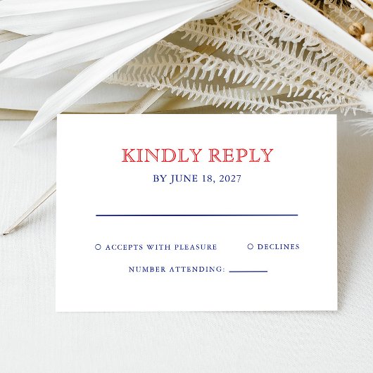 Elegant Patriotic 4th of July Wedding RSVP Kaartje