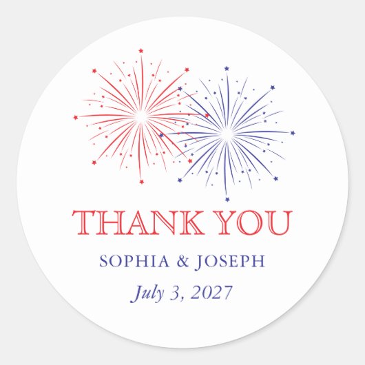 Elegant Patriotic Fireworks | 4th of July Wedding Ronde Sticker (Voorkant)