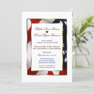 Elegant Patriotic Gold USA Flag Evening Wedding Kaart