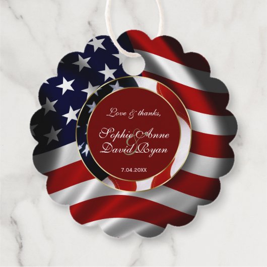 Elegant Patriotic USA Flag Gold Lijst Wedding Bedankjes Labels (Achterkant)