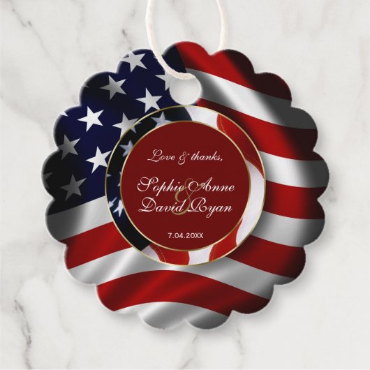 Elegant Patriotic USA Flag Gold Lijst Wedding Bedankjes Labels (Voorkant)