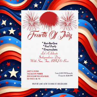 Elegant Patriottic 4 juli Firecrackers BBQ Party Kaart