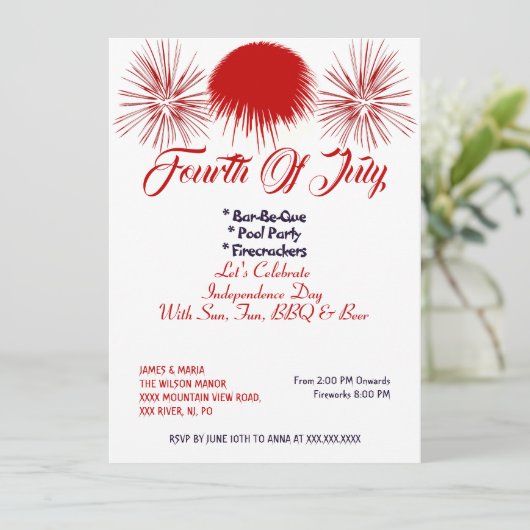 Elegant Patriottic 4 juli Firecrackers BBQ Party Kaart (Staand voorkant)